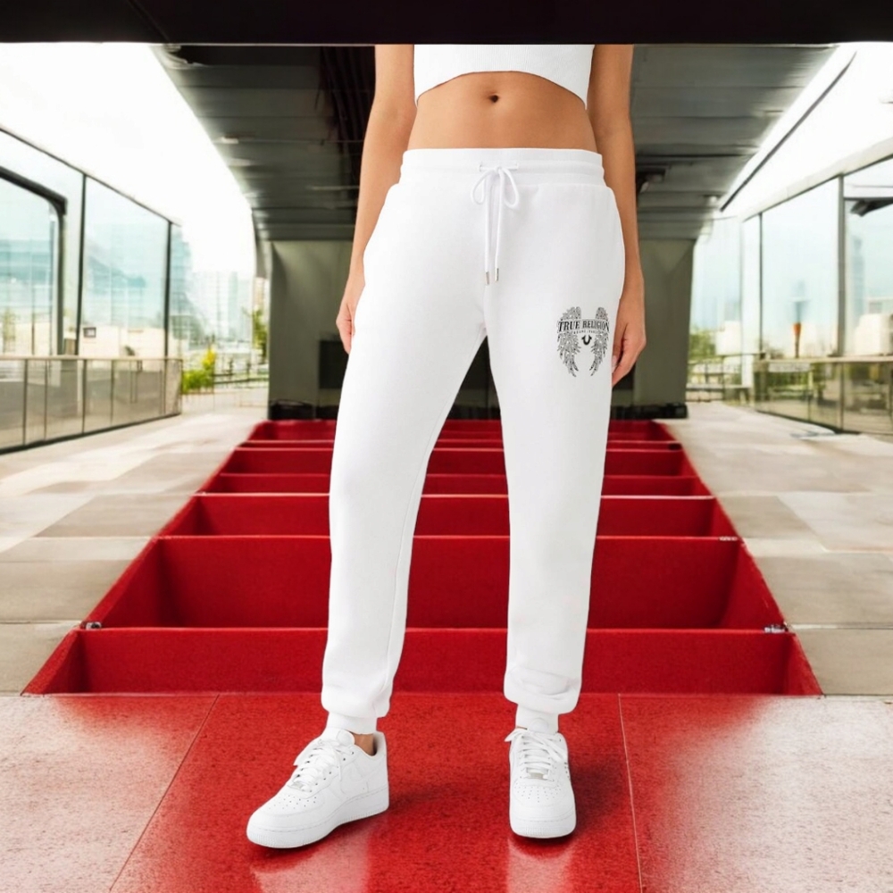 TRUE RELIGION CRYSTAL WING DRAWSTRING JOGGER- WHITE SIZE MEDIUM